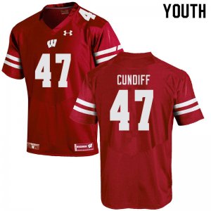 Youth Wisconsin Badgers NCAA #47 Clay Cundiff Red Authentic Under Armour Stitched College Football Jersey QD31E85FB